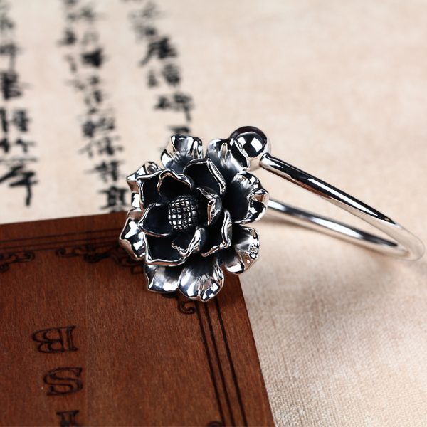 Lotus Bracelet Big Flower Bangle 990 Sterling Silver 3