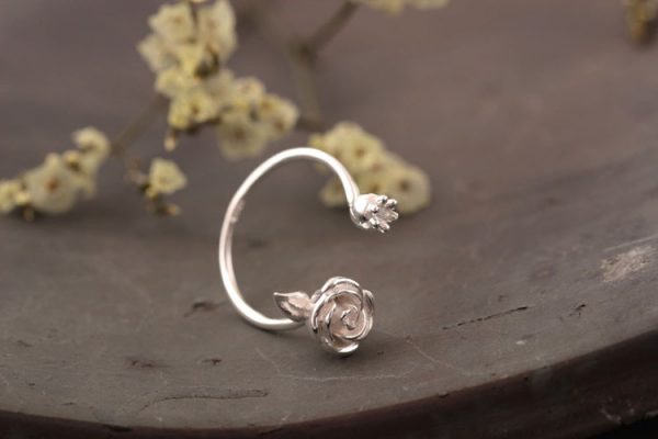 Sterling Silver Rose Flower Ring Resizable 4