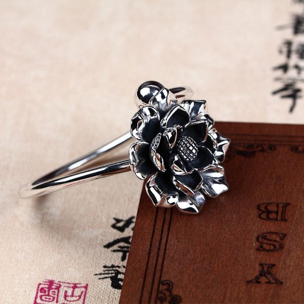 Lotus Bracelet Big Flower Bangle 990 Sterling Silver 4