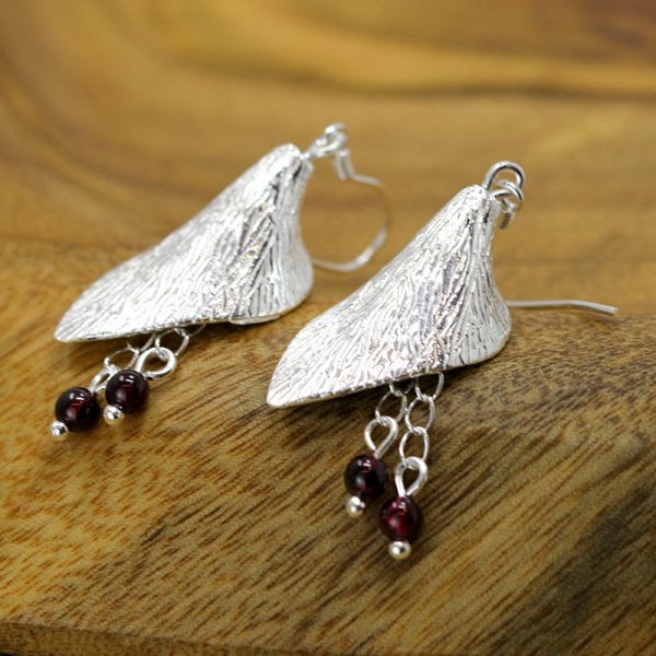 Calla Lily Earrings in 925 Silver With Red Garnet Tassels 1