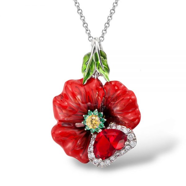 Red Necklace Flower Enamel