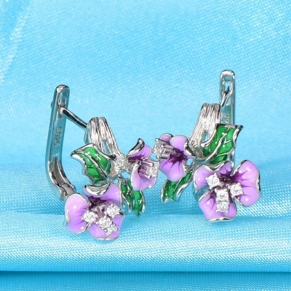 Pretty Earrings With Enamel Flowers in 925 Silver 2