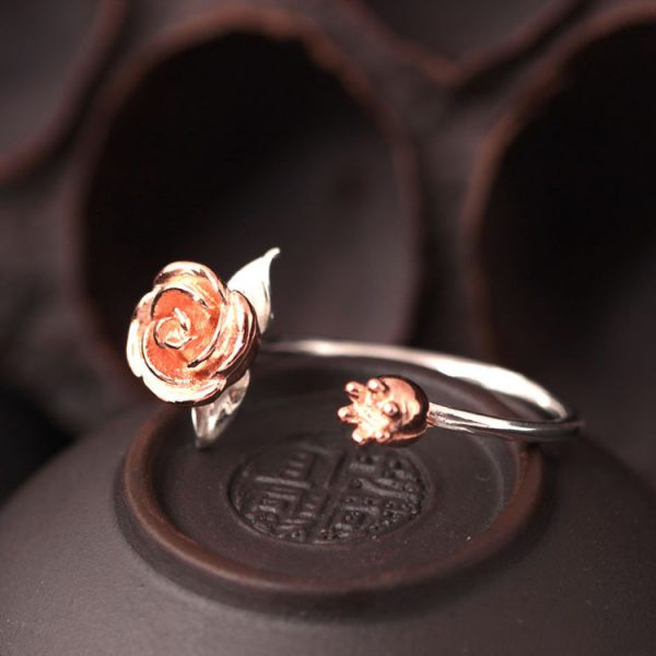 Sterling Silver Rose Flower Ring Resizable