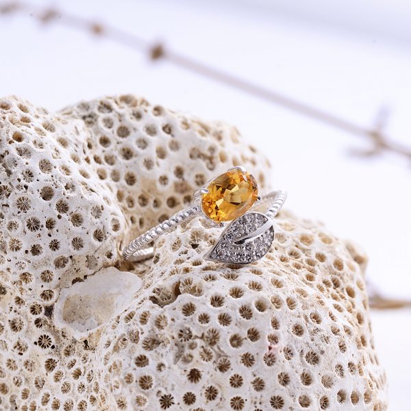 Sterling Silver Leaf Ring With Citrine Stone 2