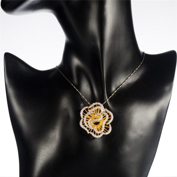 Rose Pendant Ring Earrings Sterling Silver Jewelry Set Crystals & Gold Color