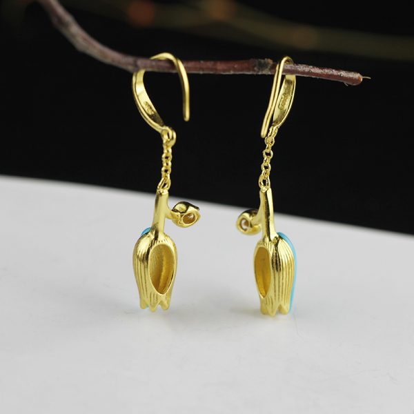 Turquoise Earrings Tulip Flowers in Gold Color 925 Silver 2