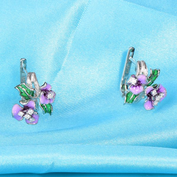 Pretty Earrings With Enamel Flowers in 925 Silver 3