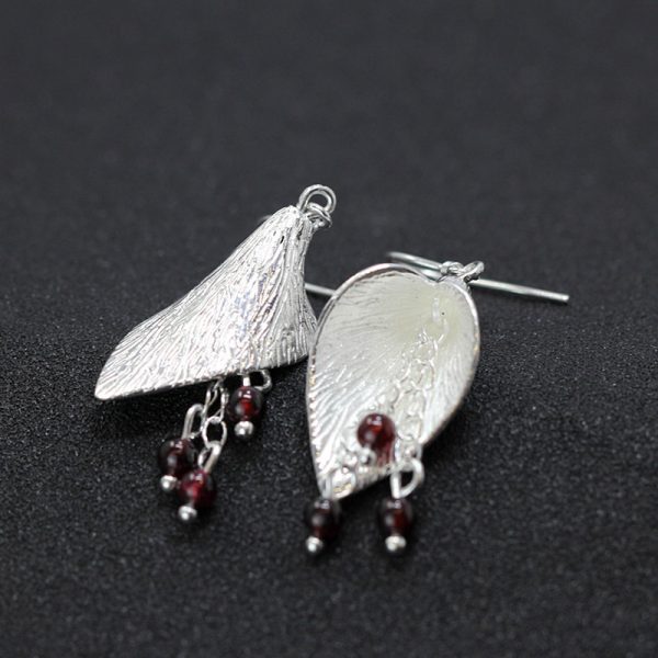 Calla Lily Earrings in 925 Silver With Red Garnet Tassels 4