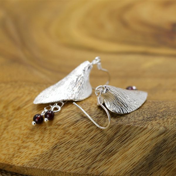 Calla Lily Earrings in 925 Silver With Red Garnet Tassels 2