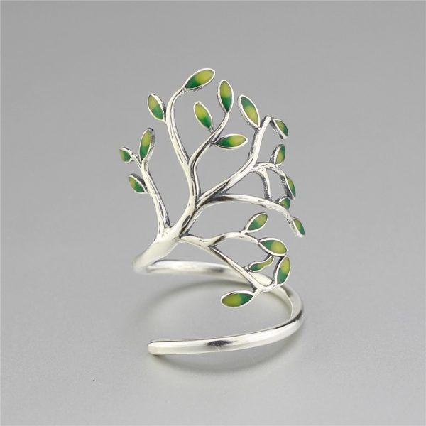 Green Leaf Resizable Ring in Sterling Silver 2