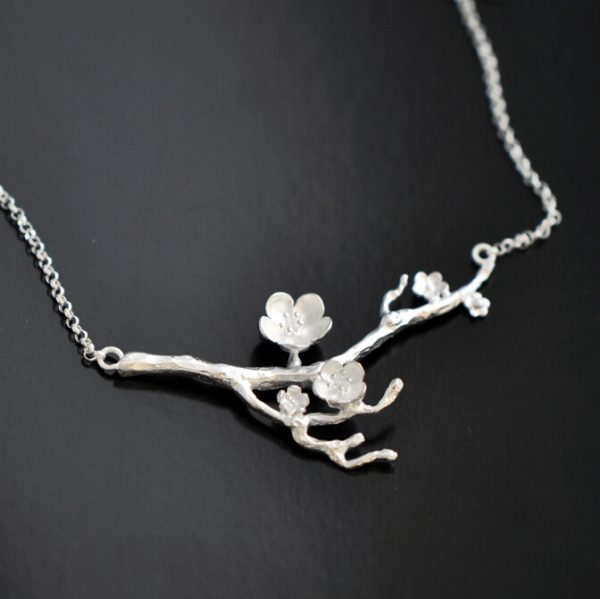 Cherry Blossom Branch Necklace in 925 Sterling Silver