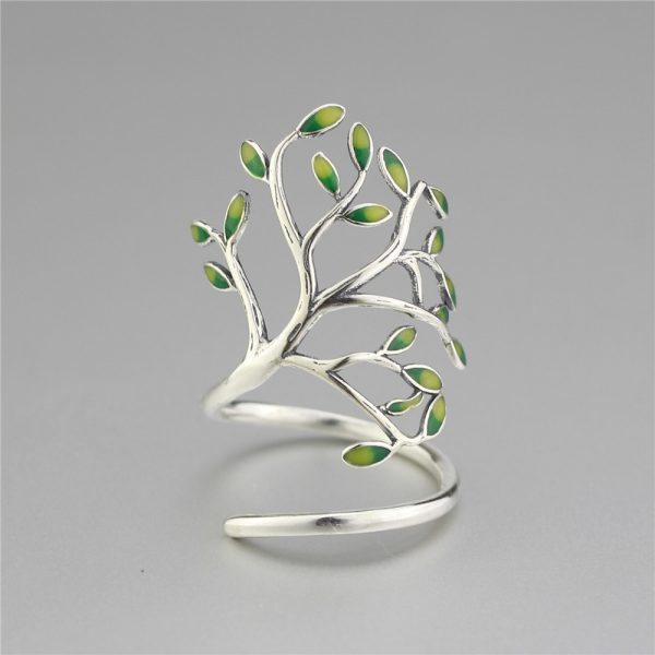 Green Leaf Resizable Ring in Sterling Silver