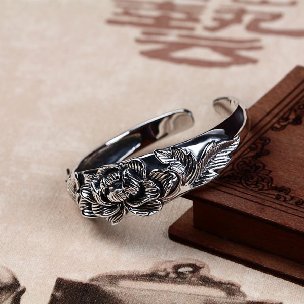 990 Sterling Silver Lotus Bracelet Bangle 2