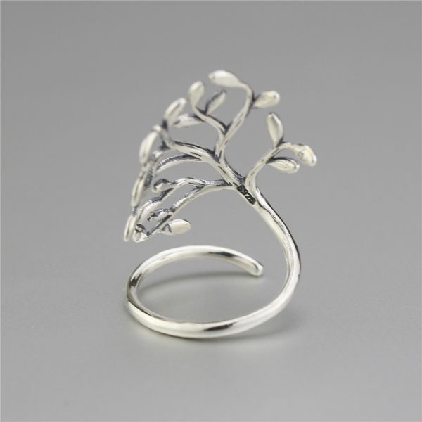 Green Leaf Resizable Ring in Sterling Silver 4