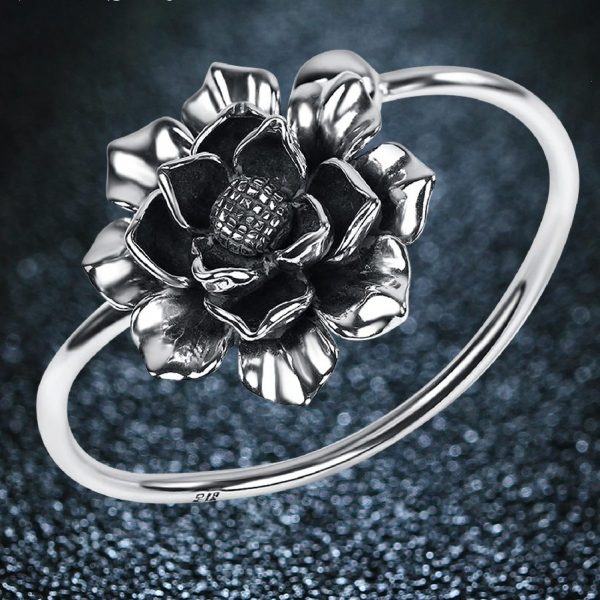 Lotus Bracelet Big Flower Bangle 990 Sterling Silver