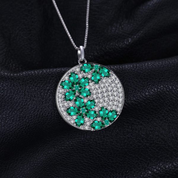 3.54 ct Simulated Emerald Flower Pendant - Sterling Silver 1