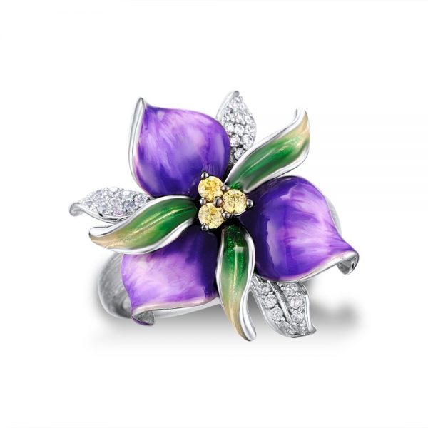 Pretty Silver Rings With Flowers Enamel Jewelry 2