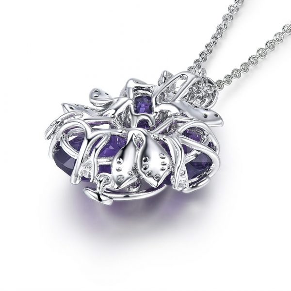 Purple Amethyst Flower Pendant Necklace on 925 Sterling Silver 3