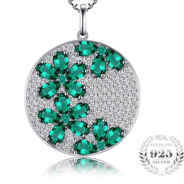 3.54 ct Simulated Emerald Flower Pendant - Sterling Silver