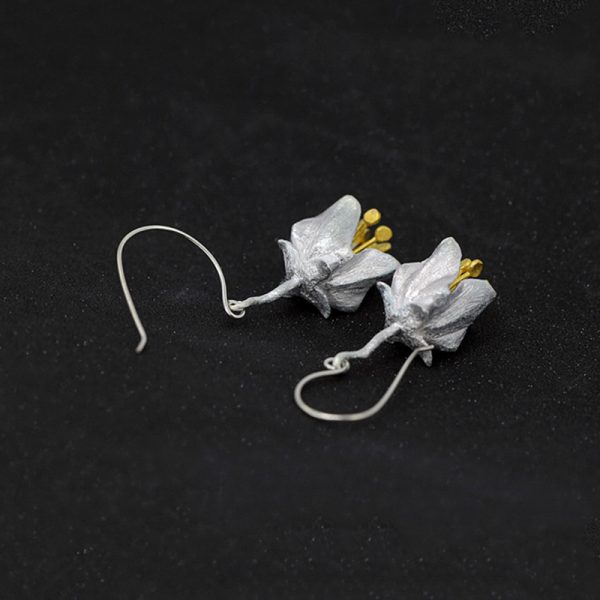 Silver and Gold Dangle Earrings 925 Silver Flower 3