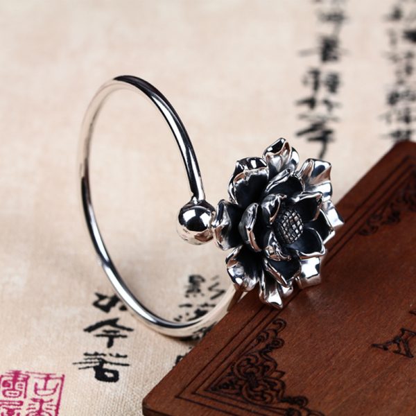 Lotus Bracelet Big Flower Bangle 990 Sterling Silver 2