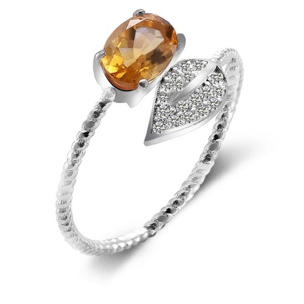 Sterling Silver Leaf Ring With Citrine Stone