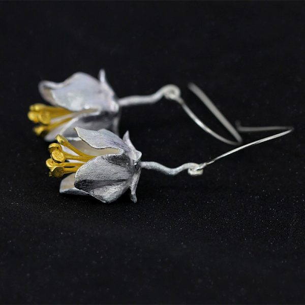 Silver and Gold Dangle Earrings 925 Silver Flower 2