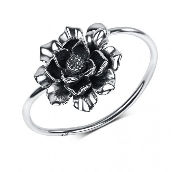 Lotus Bracelet Big Flower Bangle 990 Sterling Silver 1