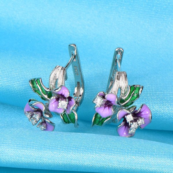 Pretty Earrings With Enamel Flowers in 925 Silver 1