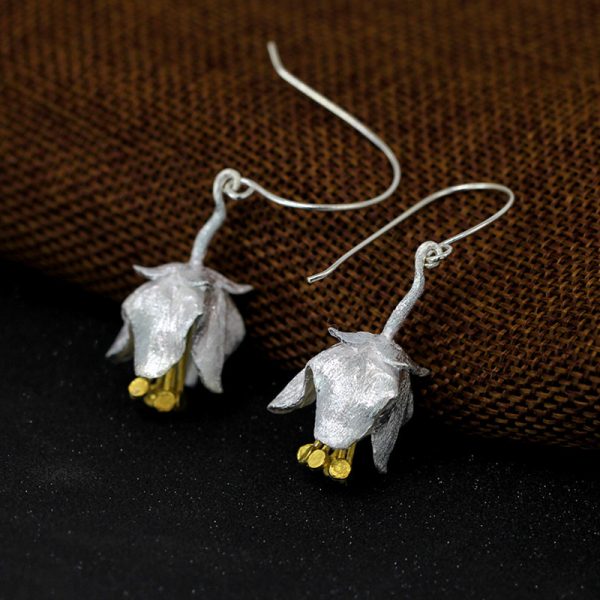 Silver and Gold Dangle Earrings 925 Silver Flower 1