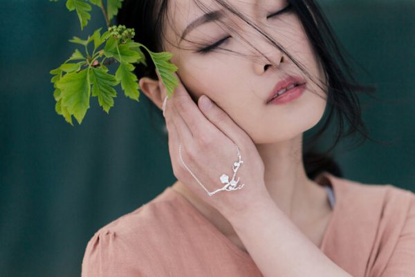 Cherry Blossom Branch Necklace in 925 Sterling Silver 5