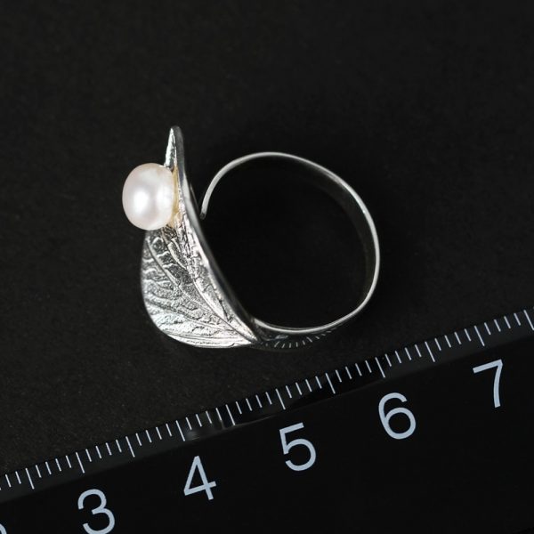 Leaf Ring With Natural Pearl Real 925 Sterling Silver 4