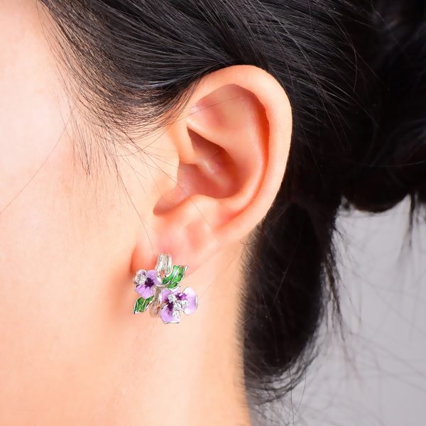 Pretty Earrings With Enamel Flowers in 925 Silver 5