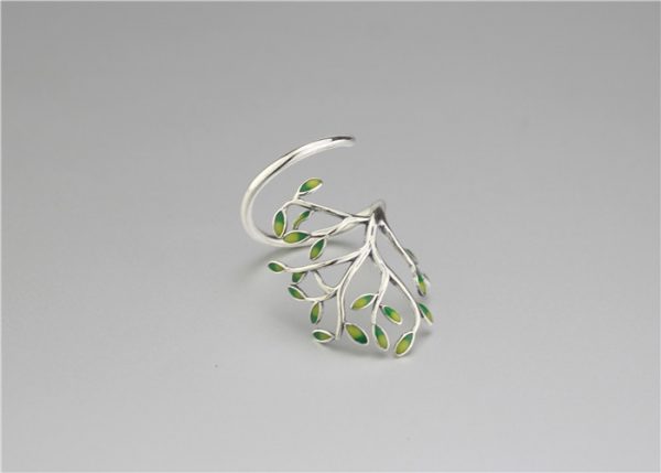 Green Leaf Resizable Ring in Sterling Silver 5