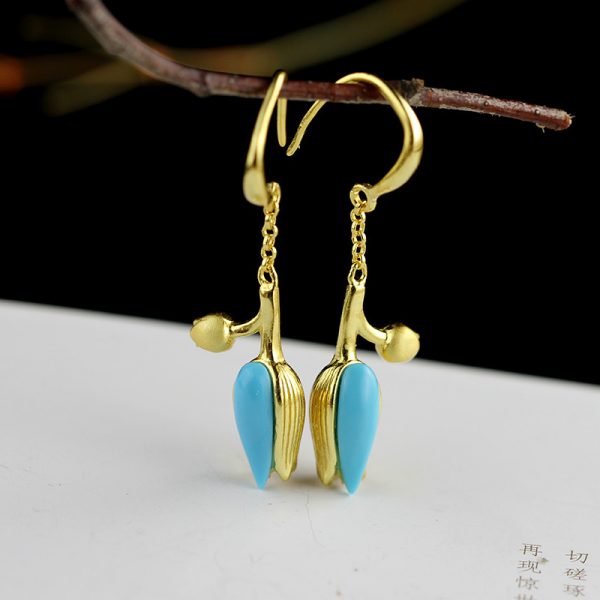 Turquoise Earrings Tulip Flowers in Gold Color 925 Silver 1