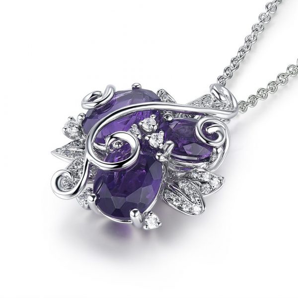 Purple Amethyst Flower Pendant Necklace on 925 Sterling Silver 1