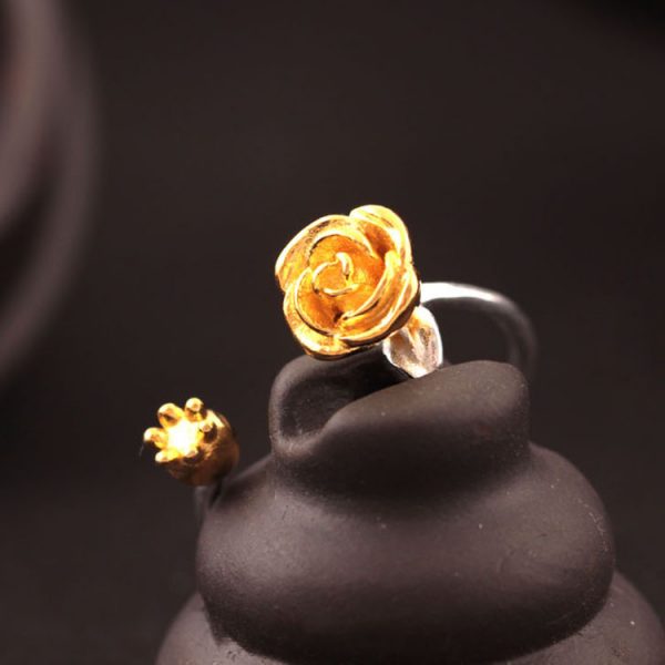 Sterling Silver Rose Flower Ring Resizable 2