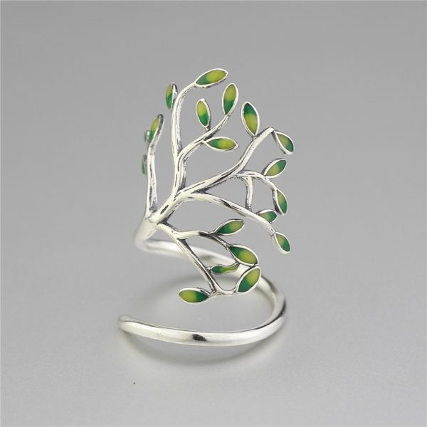 Green Leaf Resizable Ring in Sterling Silver 3