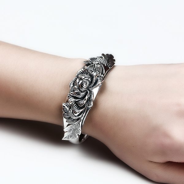 990 Sterling Silver Lotus Bracelet Bangle 4