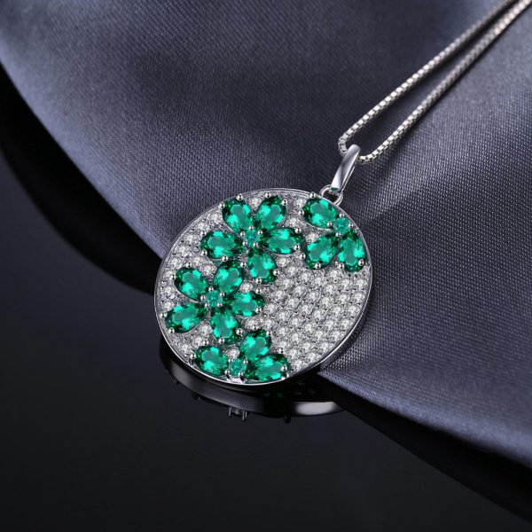 3.54 ct Simulated Emerald Flower Pendant - Sterling Silver 3