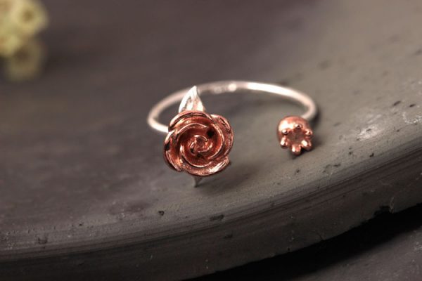 Sterling Silver Rose Flower Ring Resizable 5