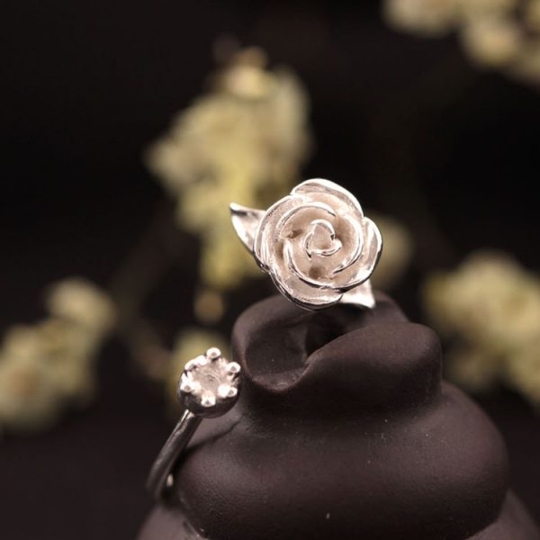 Sterling Silver Rose Flower Ring Resizable 1