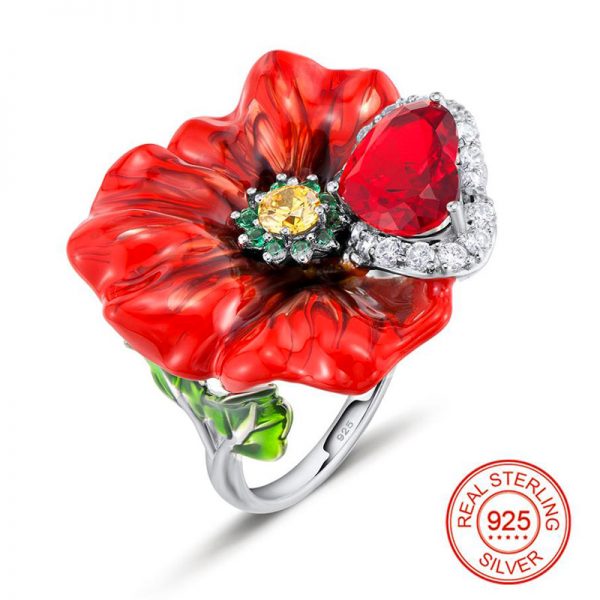 Big Red Ring Flower Enamel