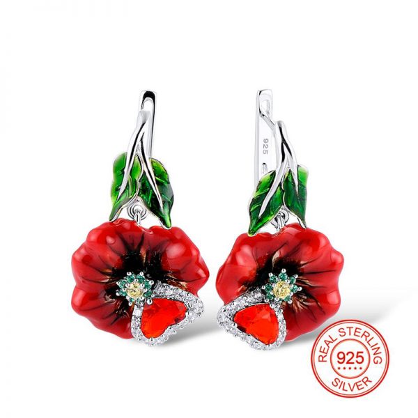 Red Necklace Set Flower Earrings